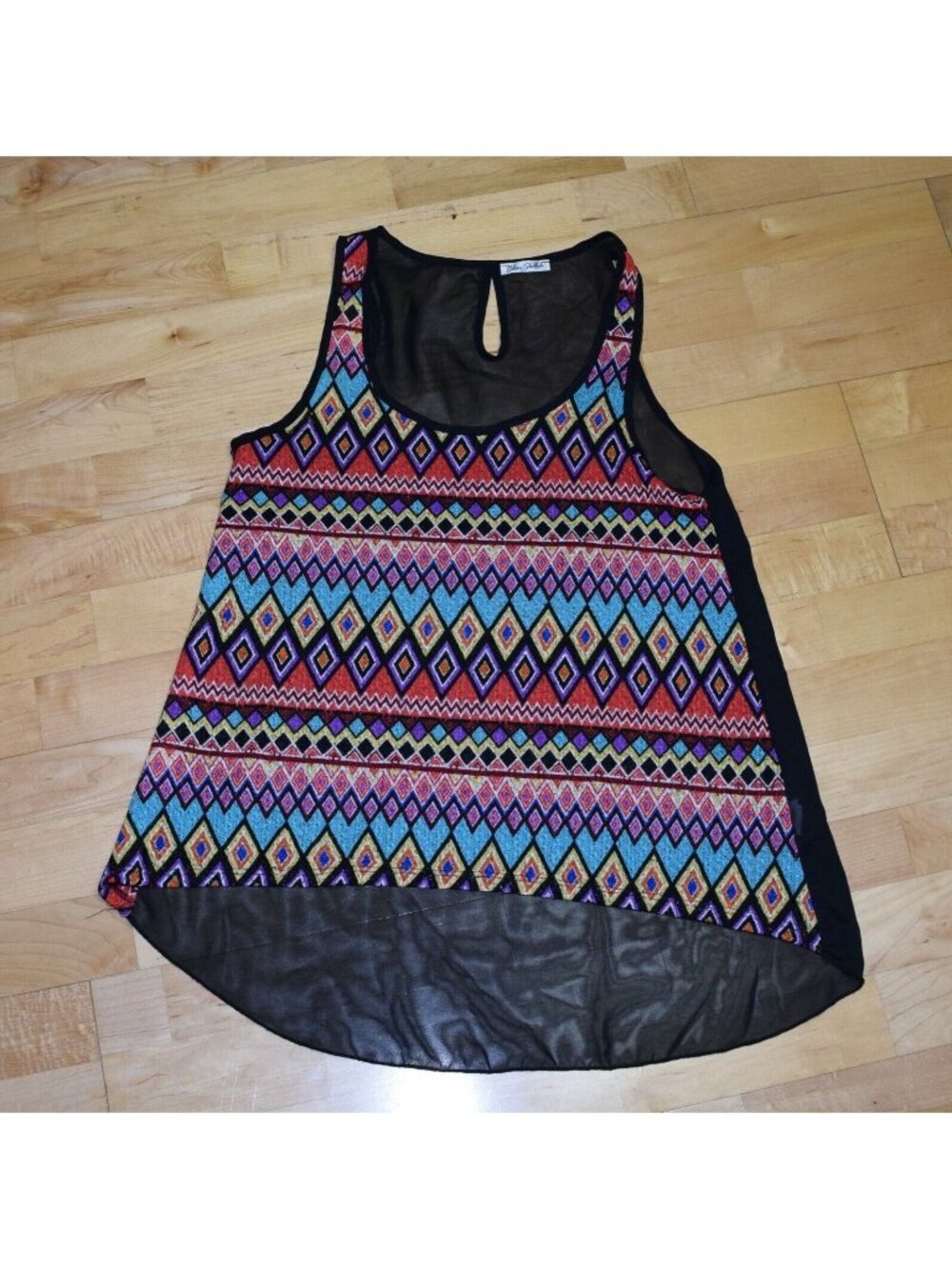 Blue Sketch Women's Sz S Chiffon Back Tank Blouse